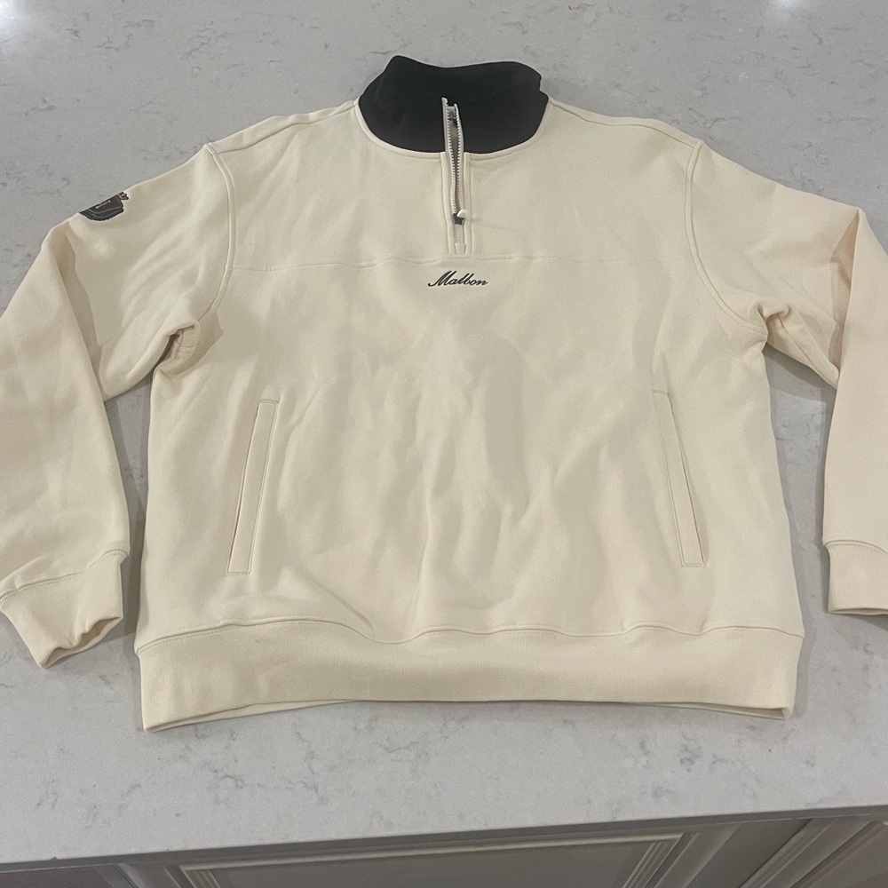 Never Worn Malbon quarter-zip XL cream/black with front pockets, comfy, EC